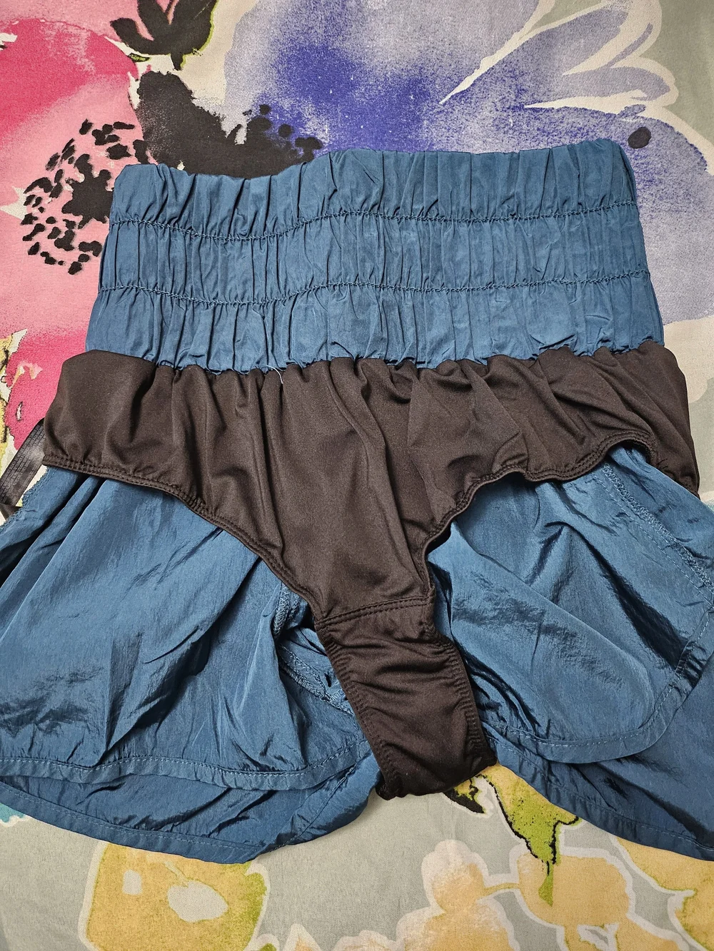 Free People High-Waist Indigo Smocked Shorts